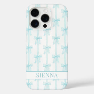 Aqua Coquette Schleifen gestreifte Monogramm iPhone 16 Pro Hülle