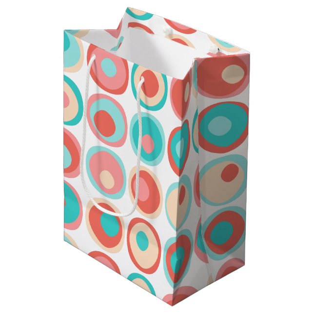 Aqua Coral Circles Mittlere Geschenktüte (Vorderseite Schrägansicht)
