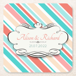 Aqua & Coral Rechteckiger Pappuntersetzer