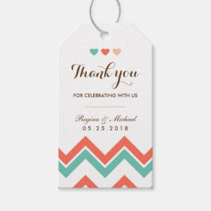 Aqua Coral Red Zickzack Pattern Wedding Gift Tag Geschenkanhänger