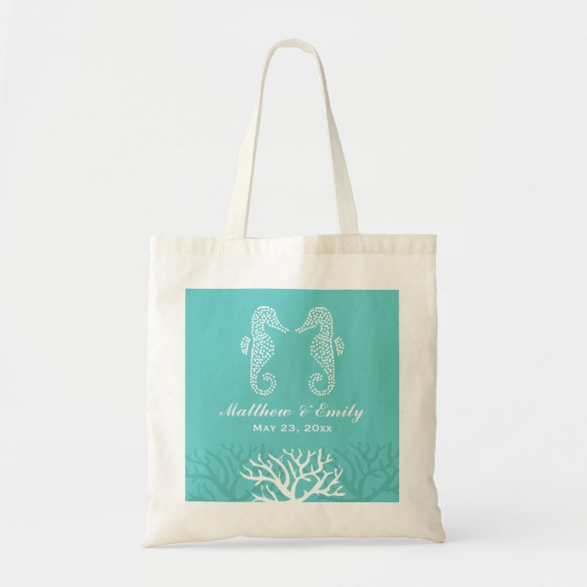 Aqua Coral Reef Seahorse Wedding Tote Bag Tragetasche (Vorne)
