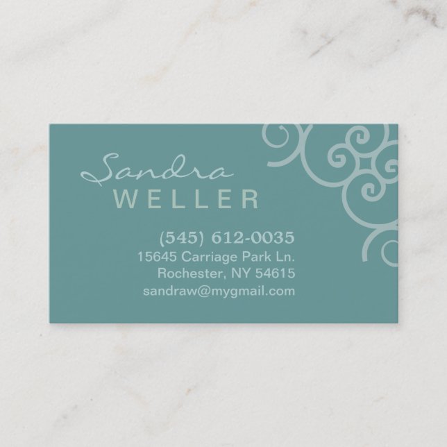 Aqua Corner Swirl Design - Personal Business Card Visitenkarte (Vorderseite)