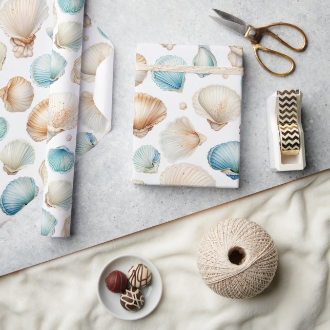 Aqua Cream Beach Muscheln Brautparty Geschenkpapier (Kunsthandwerk)