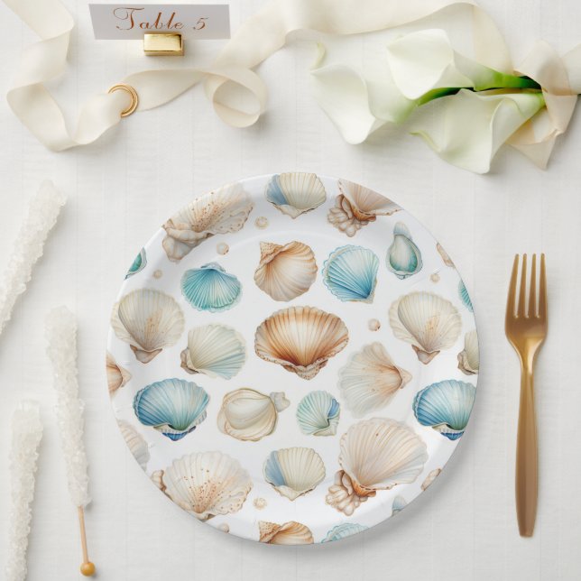 Aqua Cream Beach Muscheln Brautparty Pappteller (Hochzeit)