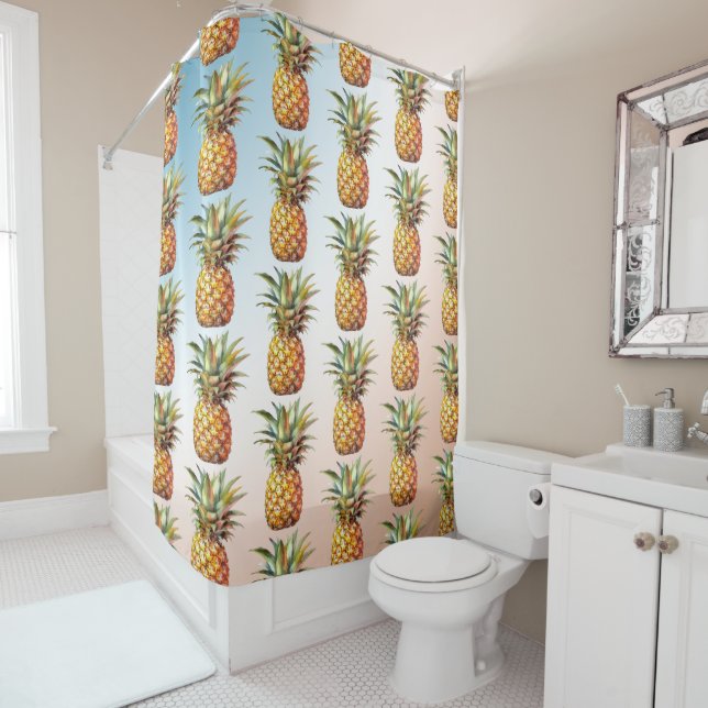 Aqua Cream Happy Tropical Pineapples Duschvorhang (Beispiel)