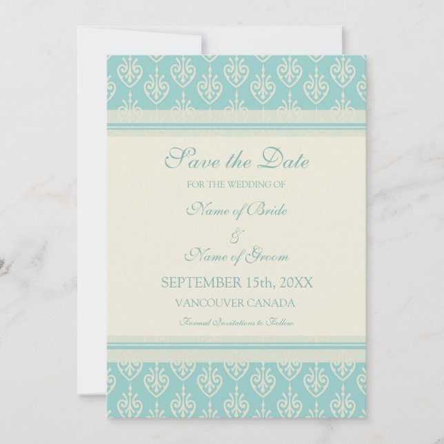 Aqua Cream Wedding Save the Date Card (Vorderseite)