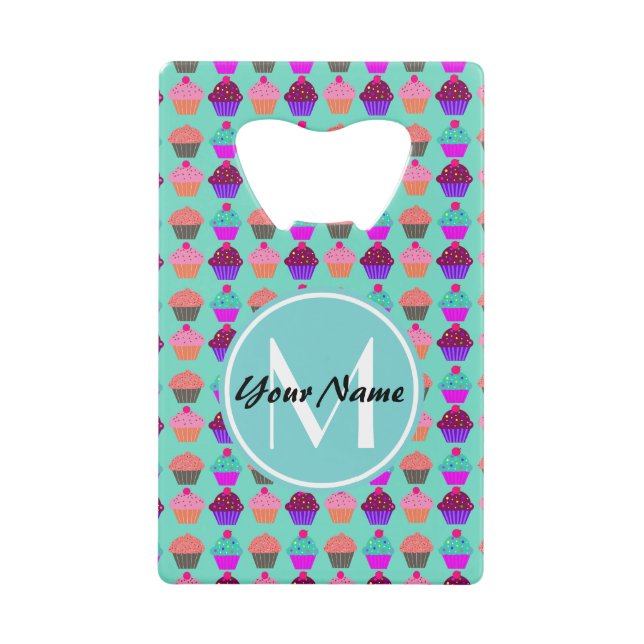 Aqua Cupcake Personalisiert Monogram Geldbeutel Flaschenöffner (Vorderseite)