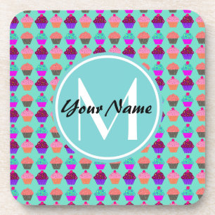 Aqua Cupcake Personalisiert Monogram Getränkeuntersetzer