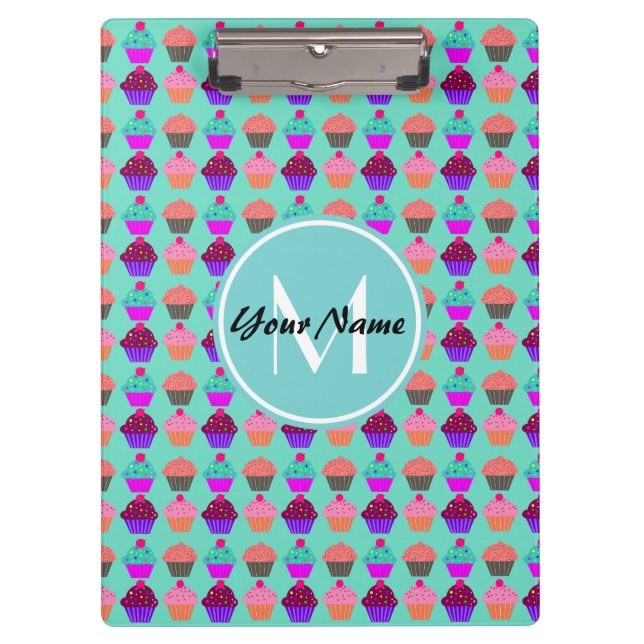 Aqua Cupcake Personalisiert Monogram Klemmbrett (Vorderseite)