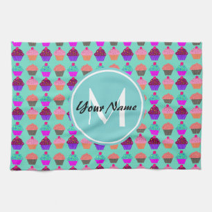 Aqua Cupcake Personalisiert Monogram Küchentuch
