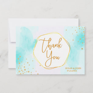 Aqua Cyan Blue Watercolor Gold Glitzer Dankeskarte
