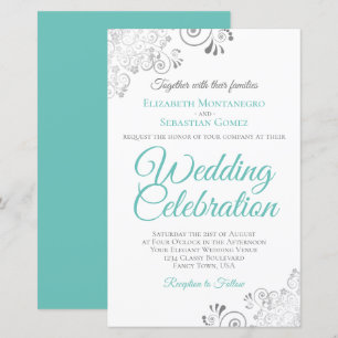 Aqua Cyan on White BUDGET Hochzeit einladen große