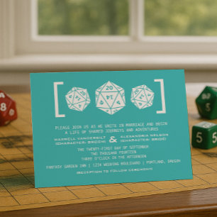 Aqua D20 Dice Gamer Wedding Einladung