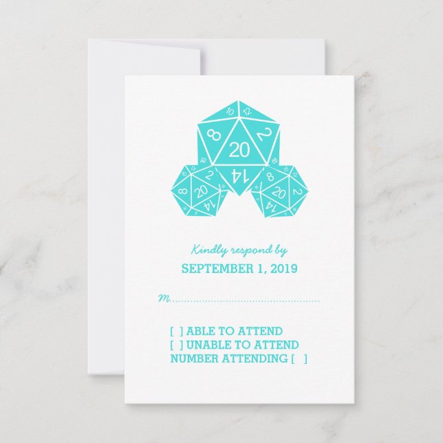 Aqua D20 Dice Response Card RSVP Karte (Vorderseite)