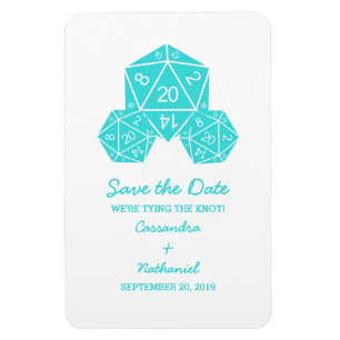 Aqua D20 Dice Save the Date Magnet