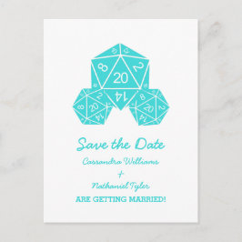 Aqua D20 Dice Save the Date Postkarte