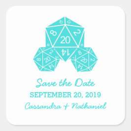 Aqua D20 Dice Save the Date Stickers