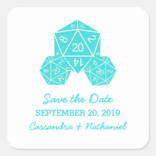 Aqua D20 Dice Save the Date Stickers