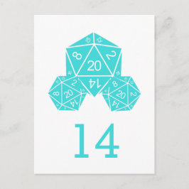 Aqua D20 Dice Tischnummer Postkarte