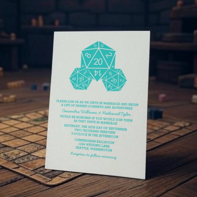 Aqua D20 Dice Wedding Einladung (Aqua D20 Dice Wedding Invite)