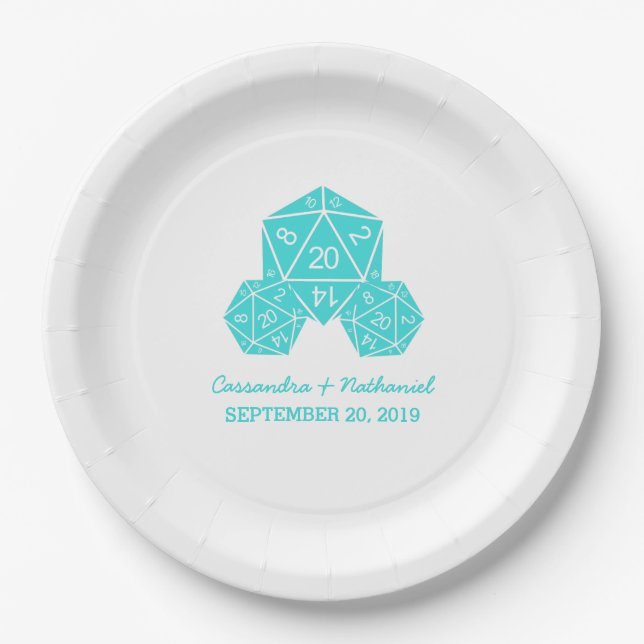 Aqua D20 Dice Wedding Paper Teller (Vorderseite)