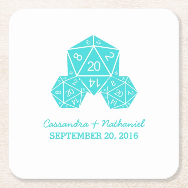Aqua D20 Dice Wedding Paper Untersetzer (Vorderseite)
