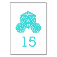 Aqua D20 Dice Wedding Table Card