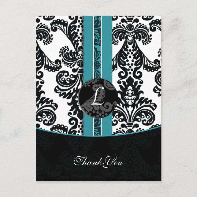 Aqua Damask DankeYou Cards Postkarte (Vorderseite)