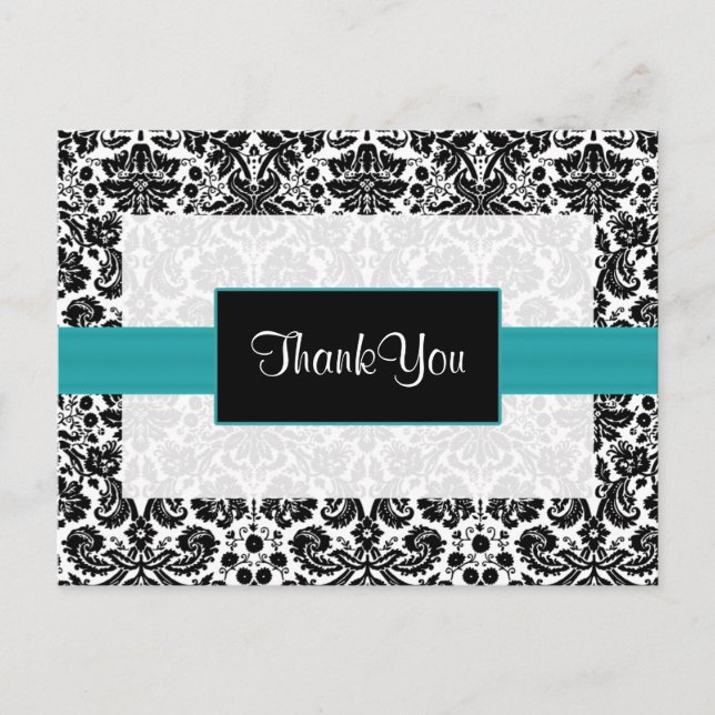 Aqua Damask DankeYou Cards Postkarte (Vorderseite)