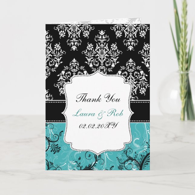 Aqua Damask Hochzeit Danke (Vorderseite)