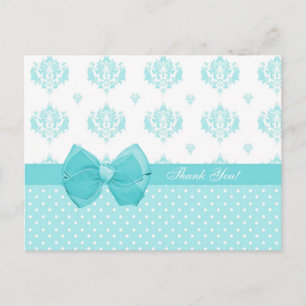 Aqua Damask mit Polka Dots Danke Postkarte