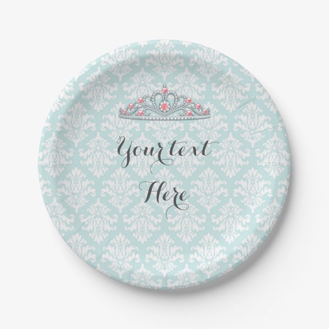 Aqua Damask Princess Tiara Customize Pappteller (Vorderseite)