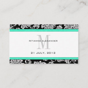 Aqua Damask Wedding Website Business Card Begleitkarte