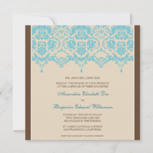 Aqua Darling Damask Lace Square Einladung Hochzeit