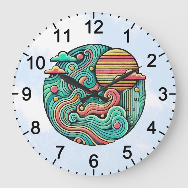 Aqua Dawn Große Wanduhr (Vorderseite)