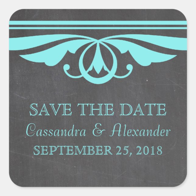Aqua Deko Chalkboard Save the Date Stickers (Vorderseite)