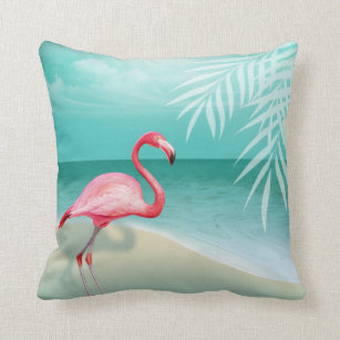 Aqua der Flamingo-Strand-Hochzeit   Kissen