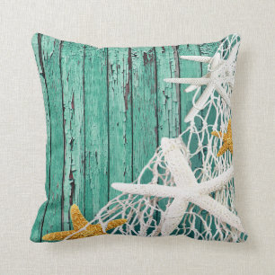 Aqua des Starfish-Filetarbeits-Strand-Holzes Kissen