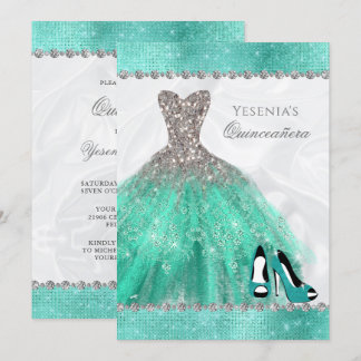 Aqua Diamant Glanz Quinceañera Einladung