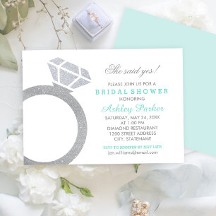 Aqua Diamond Ring Glitzer Hochzeitsfeier Brautpart Einladung
