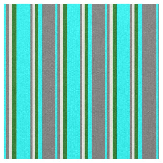 Aqua, Dim Gray, Beige & Dunkle Grüne Streifen Stoff (Nahaufnahme)