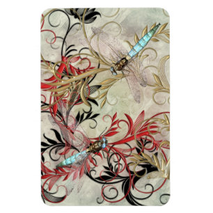 Aqua Dragonfly Red Floral Wirbel Flexible Magnet