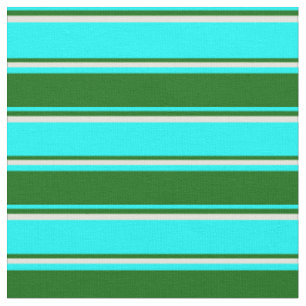 Aqua, Dunkelgrün und Beige Streifen Stoff