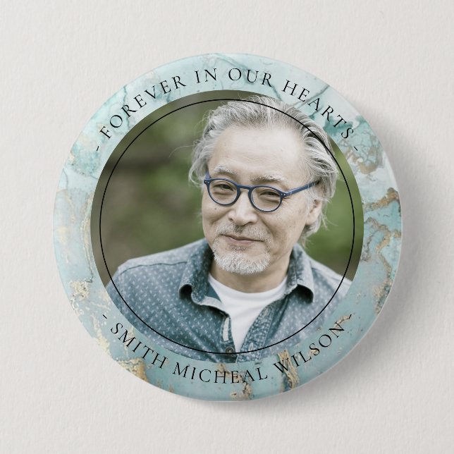AQUA DUSKY BLAUE GOLD AGATE BEILEID MEMORIAL FOTO BUTTON (Vorderseite)