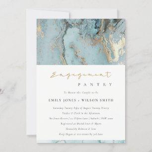 AQUA DUSKY BLUE GOLD AGATE FIANÇAILLES INVITATION