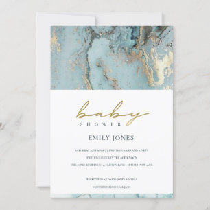 AQUA DUSKY BLUE GOLD AGATE INVITATION BABY SHOWER