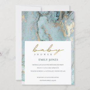 AQUA DUSKY BLUE GOLD AGATE INVITATION BABY SHOWER