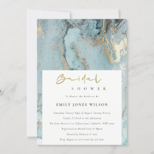 AQUA DUSKY BLUE GOLD AGATE INVITATION FÊTE DES MAR