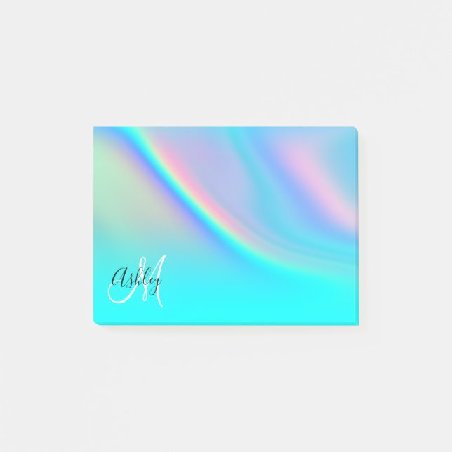 Aqua Edge Rainbow Ombre Monogram Post-it Klebezettel (Vorderseite)