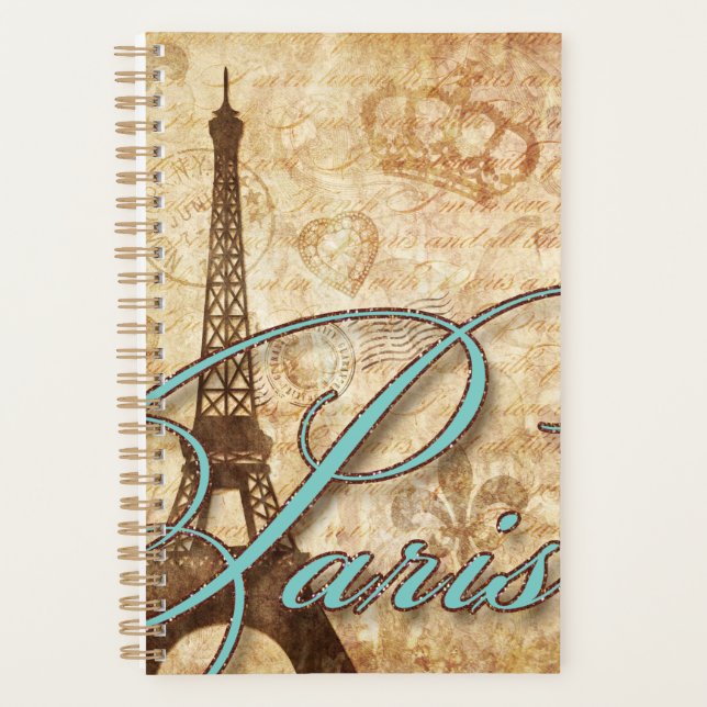 Aqua Eiffel Tower Paris Französisches Country Scri Planer (Vorderseite)